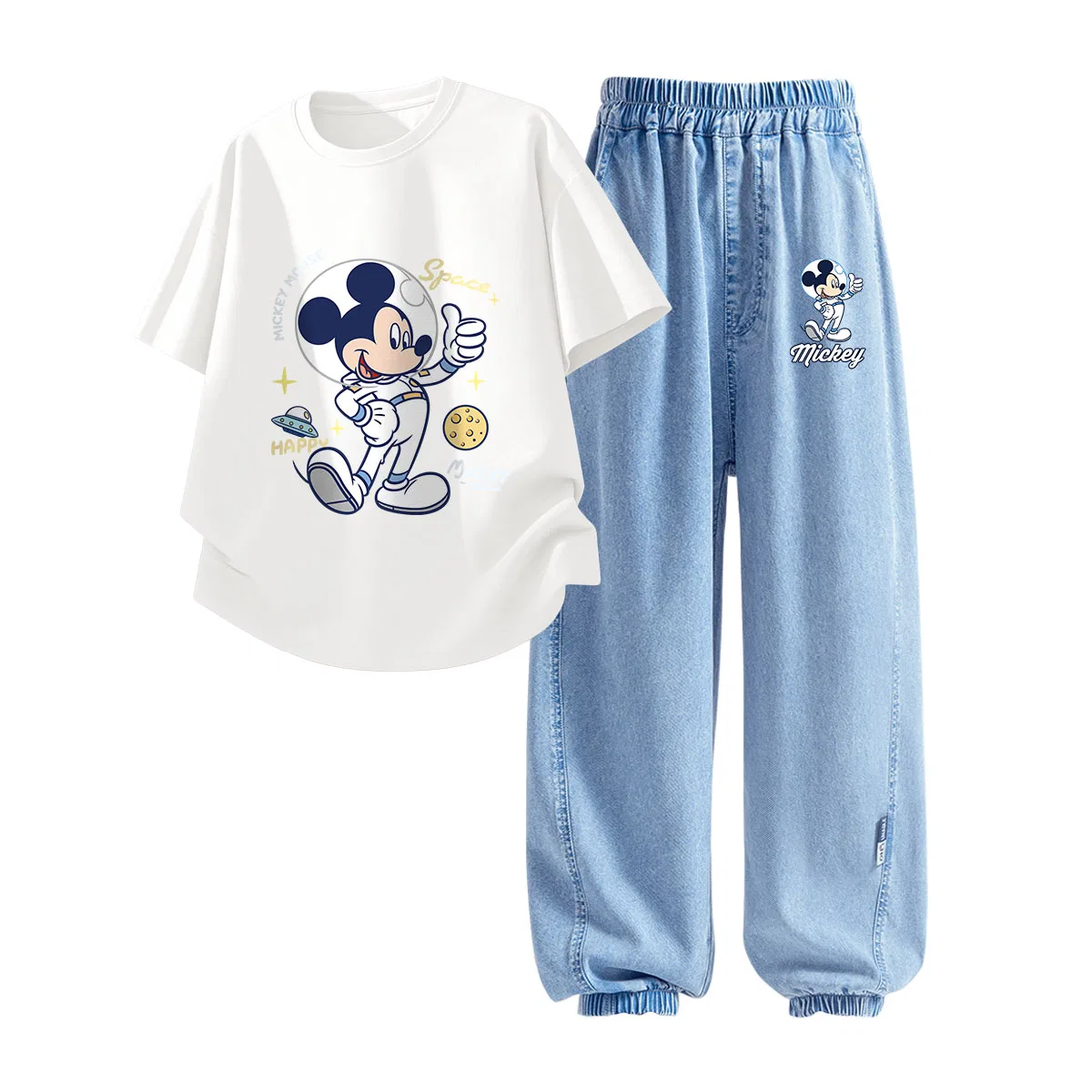 Детская повседневная спортивная футболка с круглым вырезом Disney, Cosmic Sky Blue+Astronaut K Denim Light Blue — фото 4
