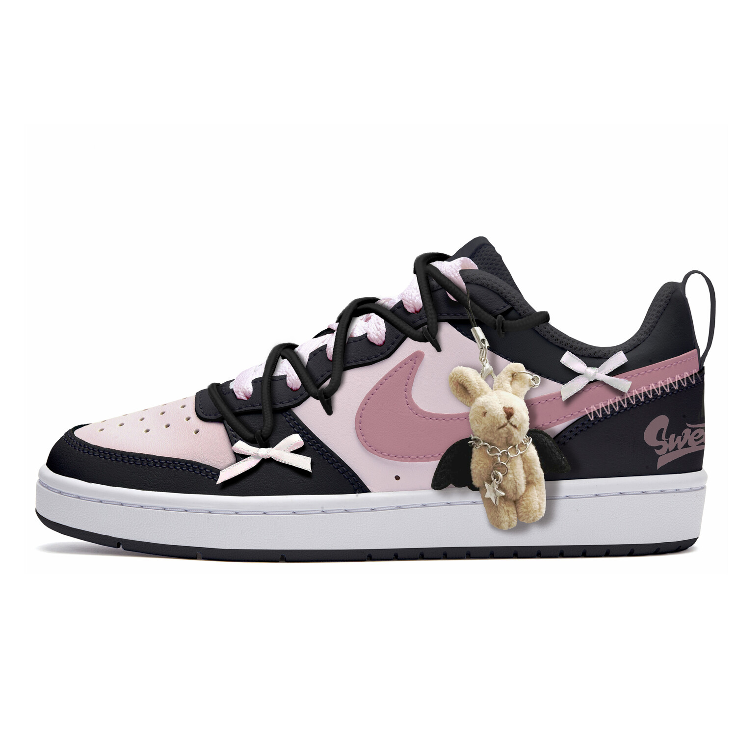 

Кроссовки Nike Court Borough Skateboard Shoes Women's Low-Top Black Pink, Черный, Кроссовки Nike Court Borough Skateboard Shoes Women's Low-Top Black Pink