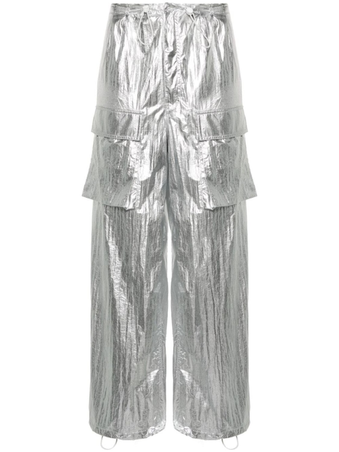 

Брюки с кулиской и эффектом металлик MM6 Maison Margiela, серебристый