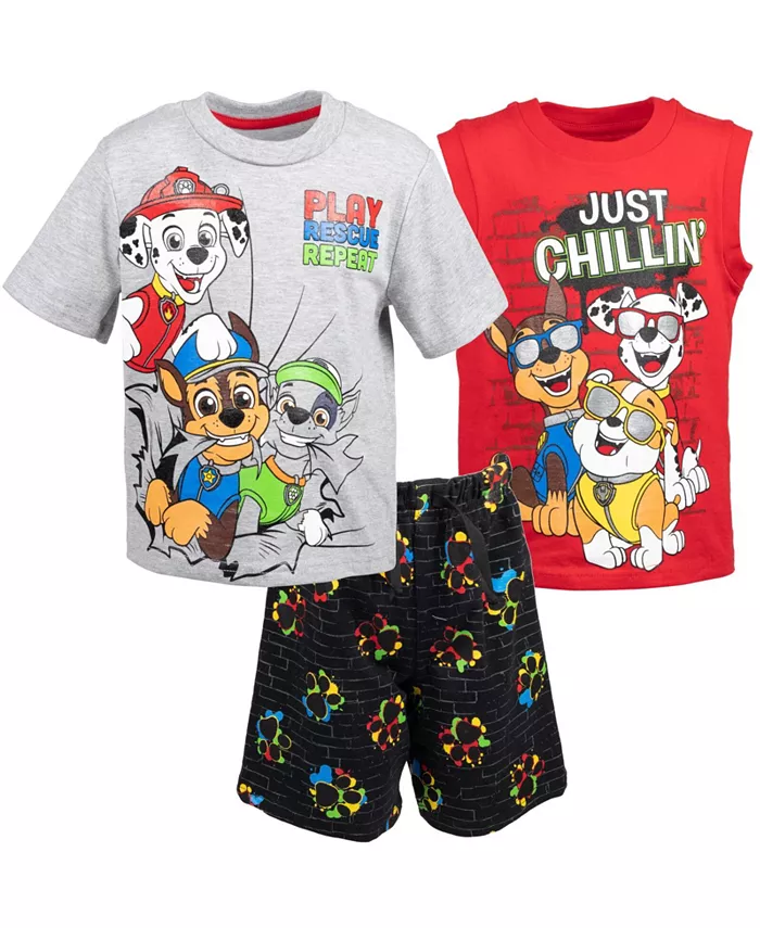 

Мальчиковый комплект из 3 предметов: футболка Rocky Rubble Marshall, майка и шорты из велюра Paw Patrol, мультиколор