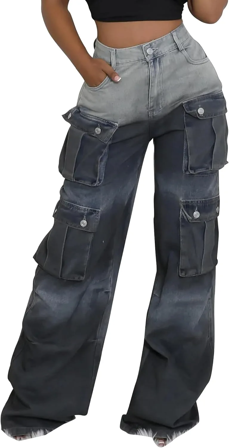 

Женские джинсы карго с высокой талией и широкими штанинами Lyaheima