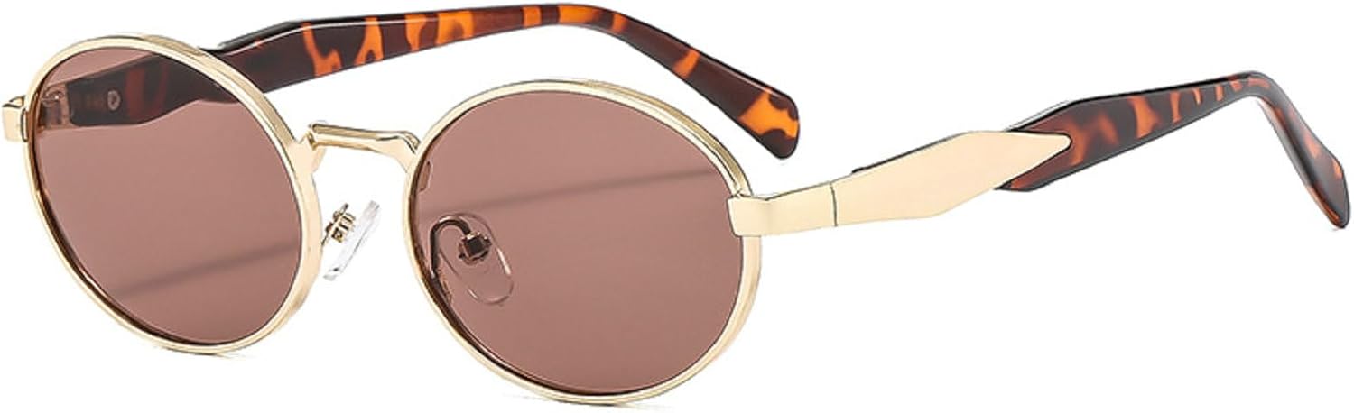 

Ретро металлические овальные солнцезащитные очки для женщин, модные, конфетных оттенков, защита от УФ-излучения UV400, для мужчин, панк-солнцезащитные очки Melrose, Gold Tea