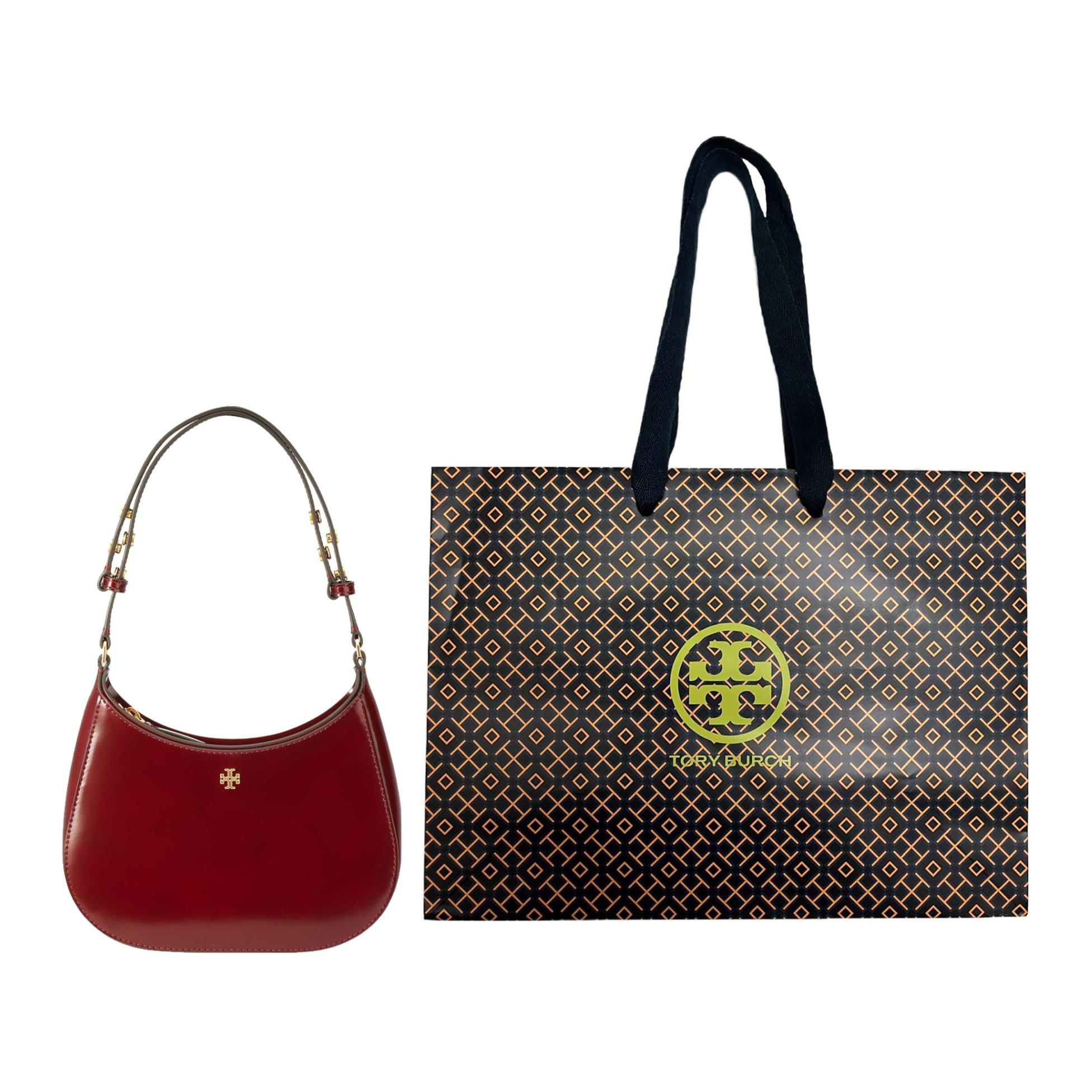 

TORY BURCH Сумка-полумесяц Emerson из кожи, наплечная сумка, женская, бордового цвета, небольшого размера