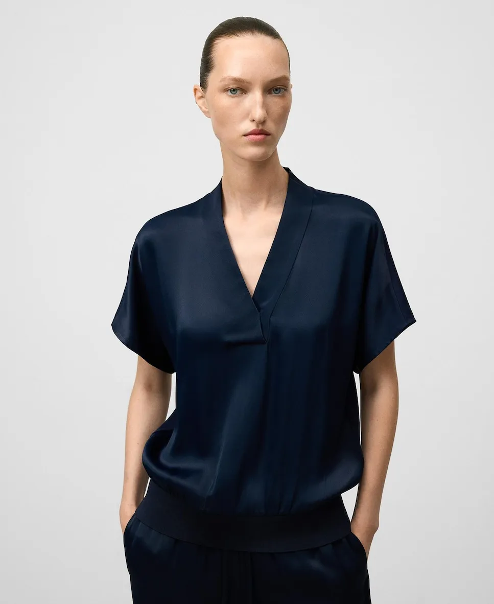 

Женский топ из двойной ткани с V-образным вырезом Adolfo Dominguez, темно-синий