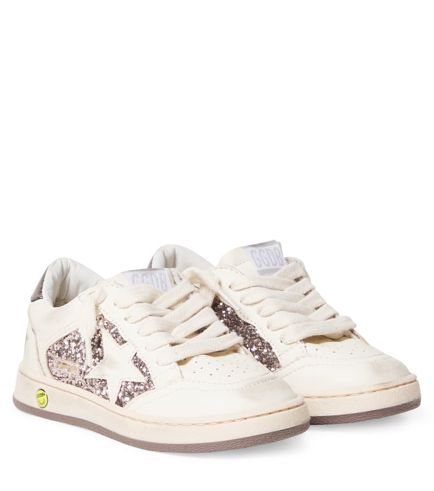 

Кроссовки Ball Star из кожи с блестками Golden Goose Kids, Taupe/White