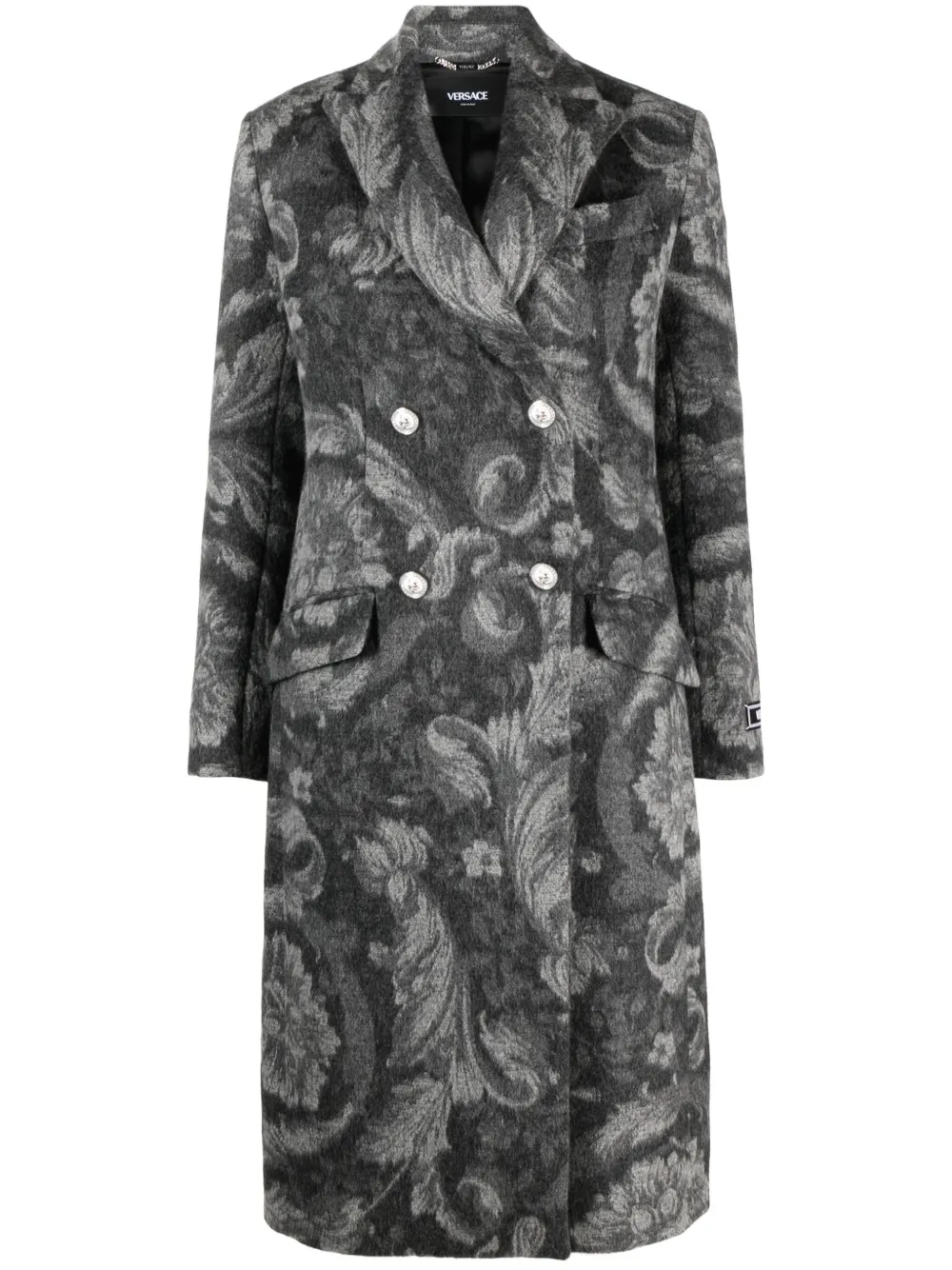 

Двубортное пальто Barocco Stencil VERSACE, серый