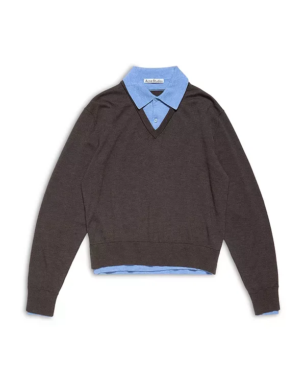 Шерстяной многослойный свитер-поло Acne Studios, Brown/Blue