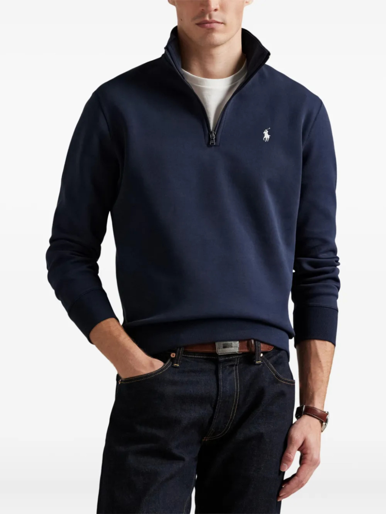 Рубашка поло Polo Ralph Lauren с полумолнией, синий — фото 3