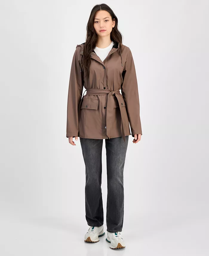 

Женский дождевик с завязкой на талии и застежкой на кнопки спереди, с капюшоном Rains, коричневый