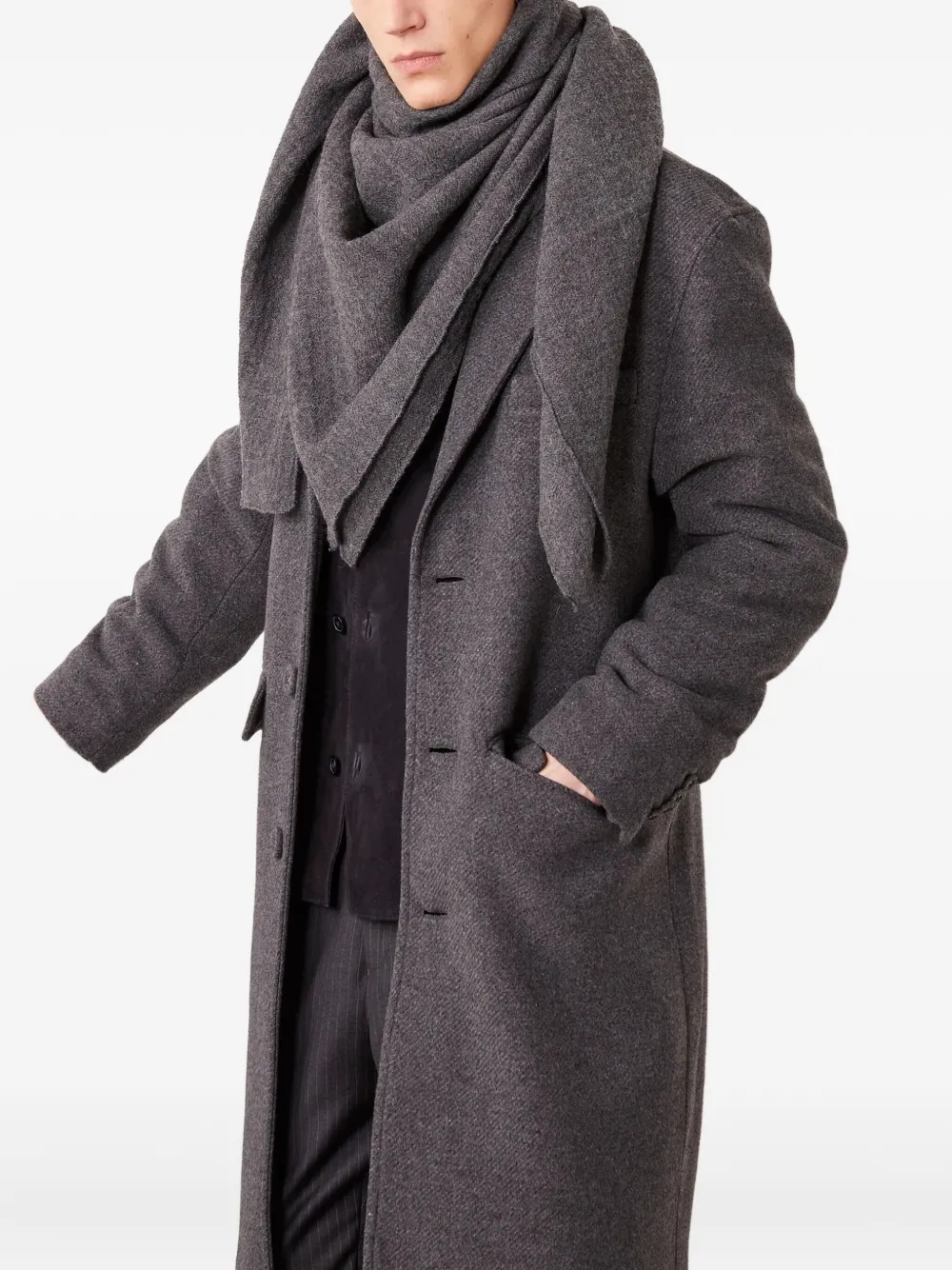 

Шерстяной треугольный шарф Officine Generale, серый