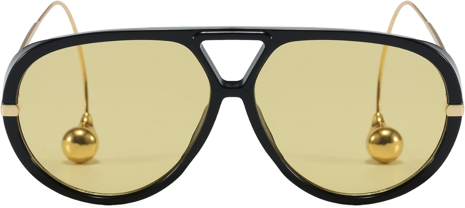 

Большие ретро-солнцезащитные очки-авиаторы большого размера для женщин с защитой UV400, регулируемыми дужками и модной оправой, модель 2026 года BOBUXLIIN, Black/Yellow