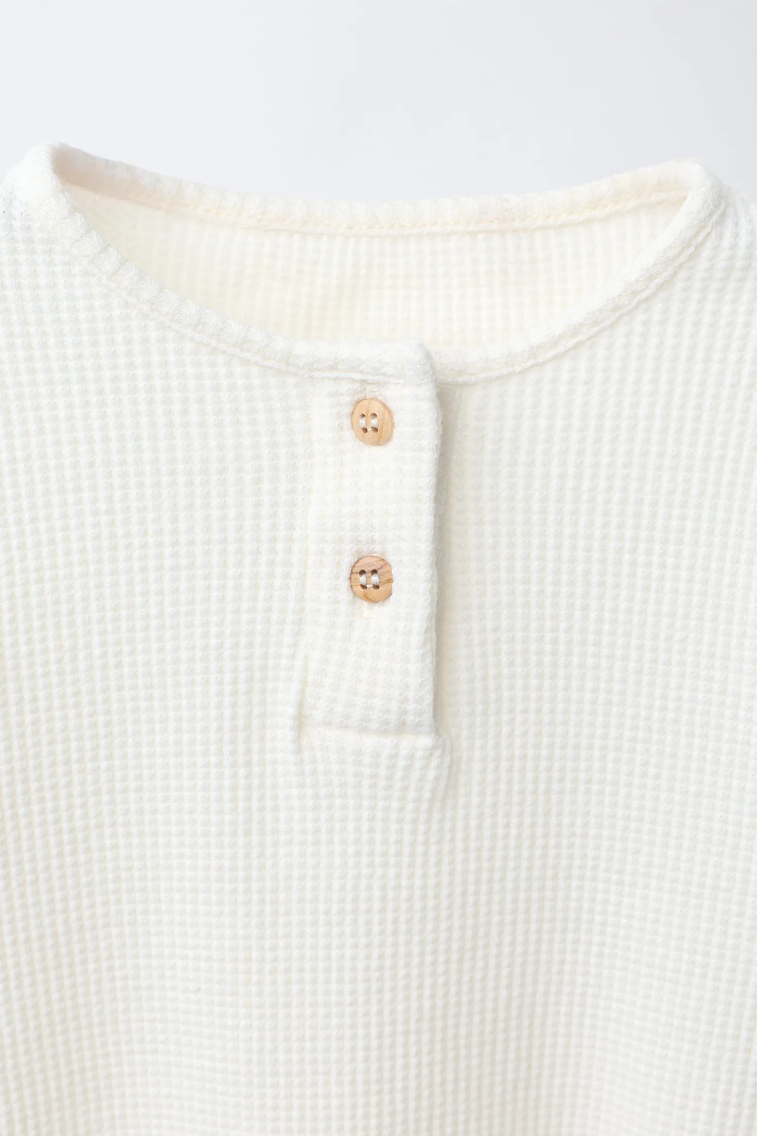 Боди henley из вафельной вязки Zara, экрю — фото 3