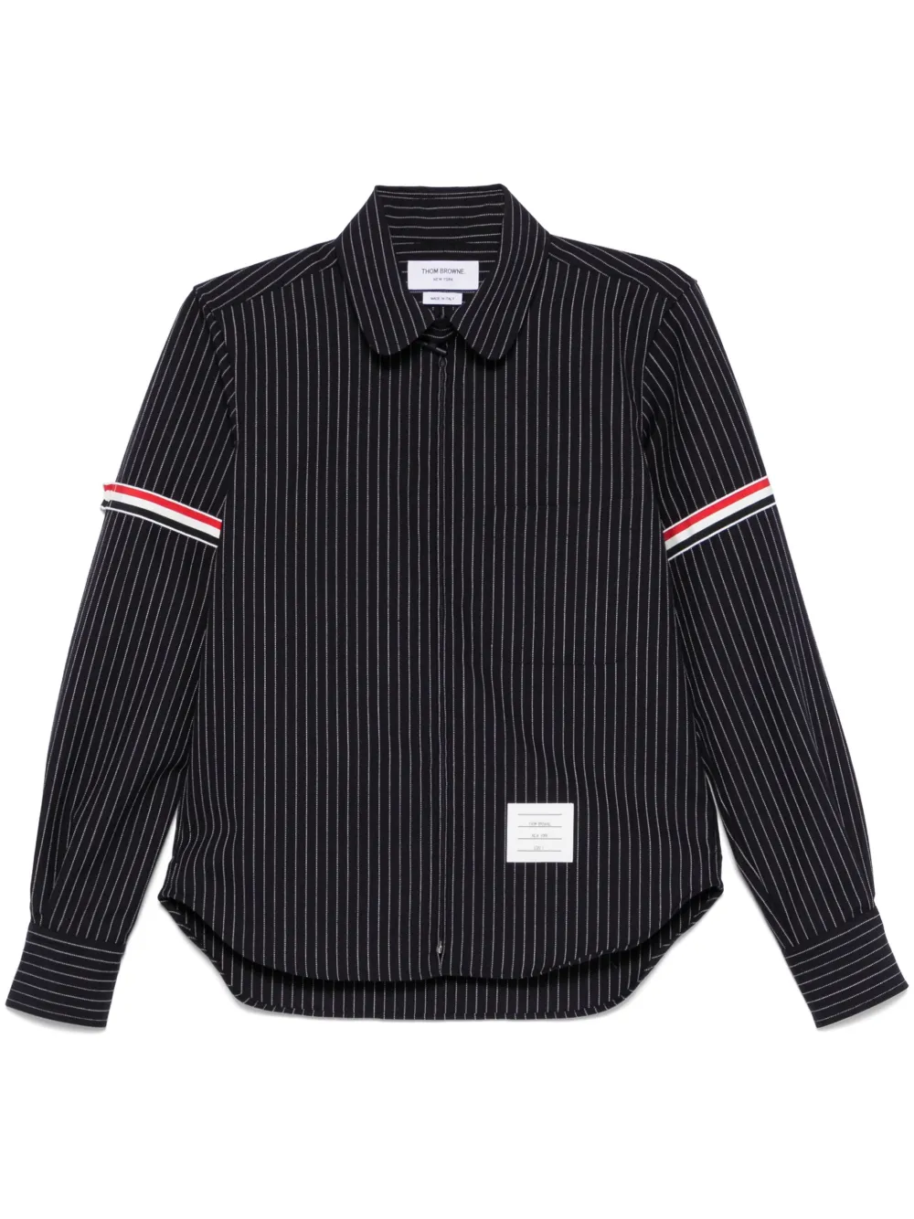 

Рубашка в тонкую полоску на молнии THOM BROWNE, синий