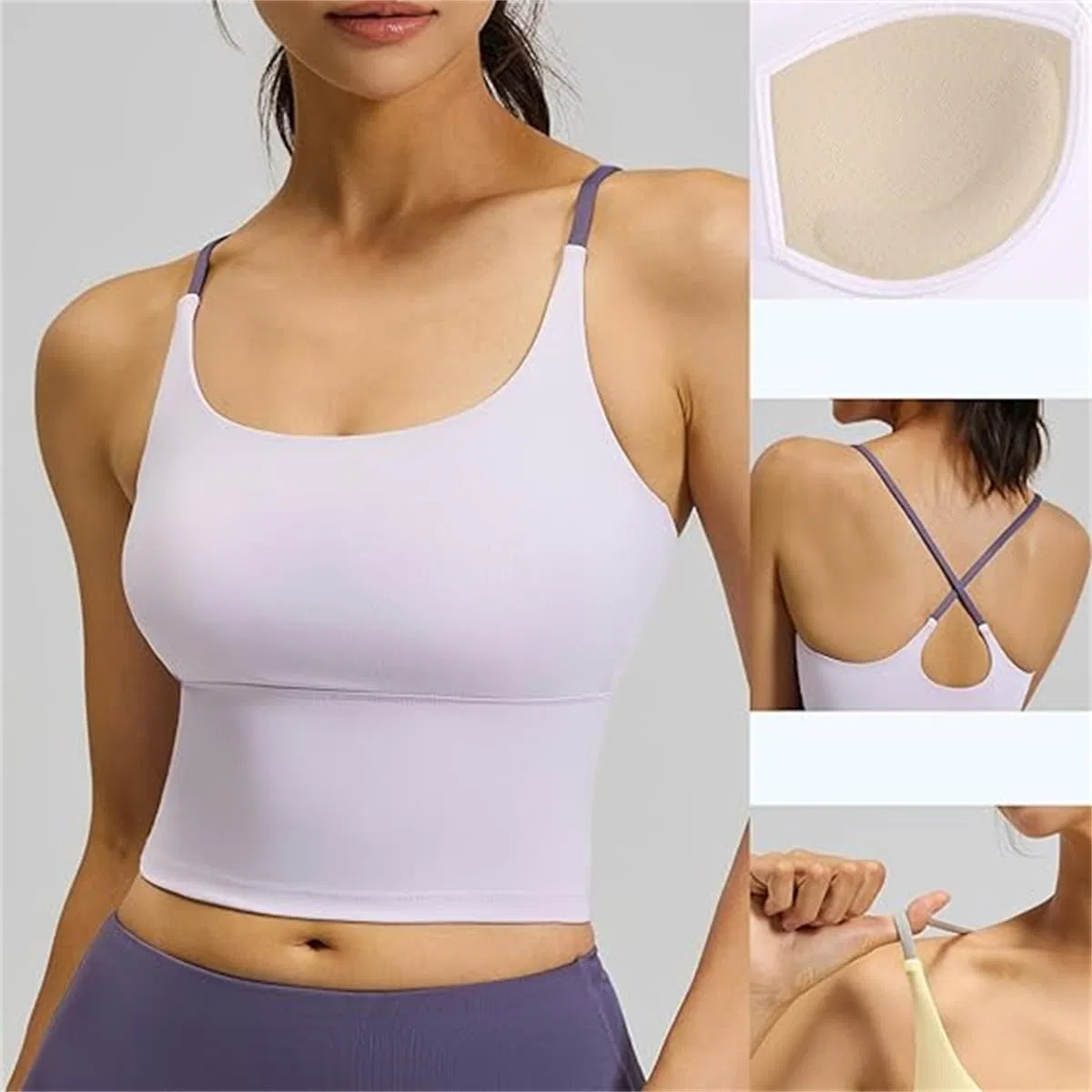 Спортивный топ Criss Cross Tank, женский спортивный топ с перекрестной спинкой Sporty Plain Criss Cross Back Generic, розовый — фото 4