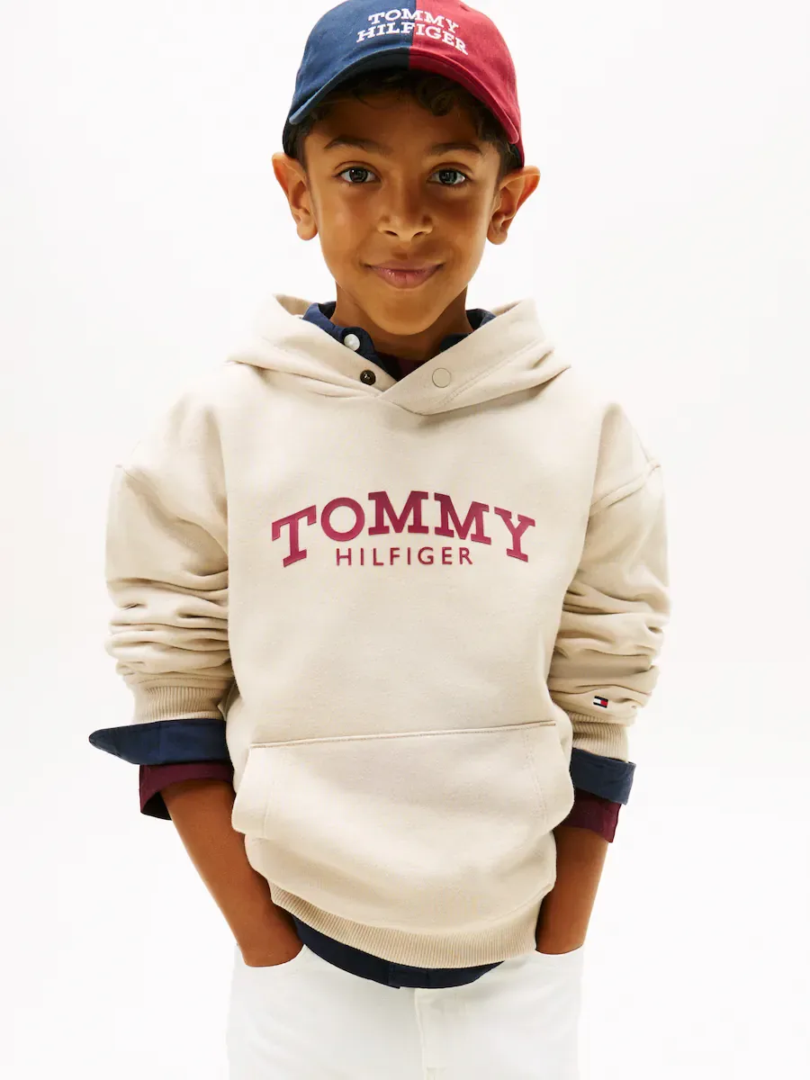 Детская толстовка с капюшоном с передним логотипом Tommy Hilfiger, коричневый