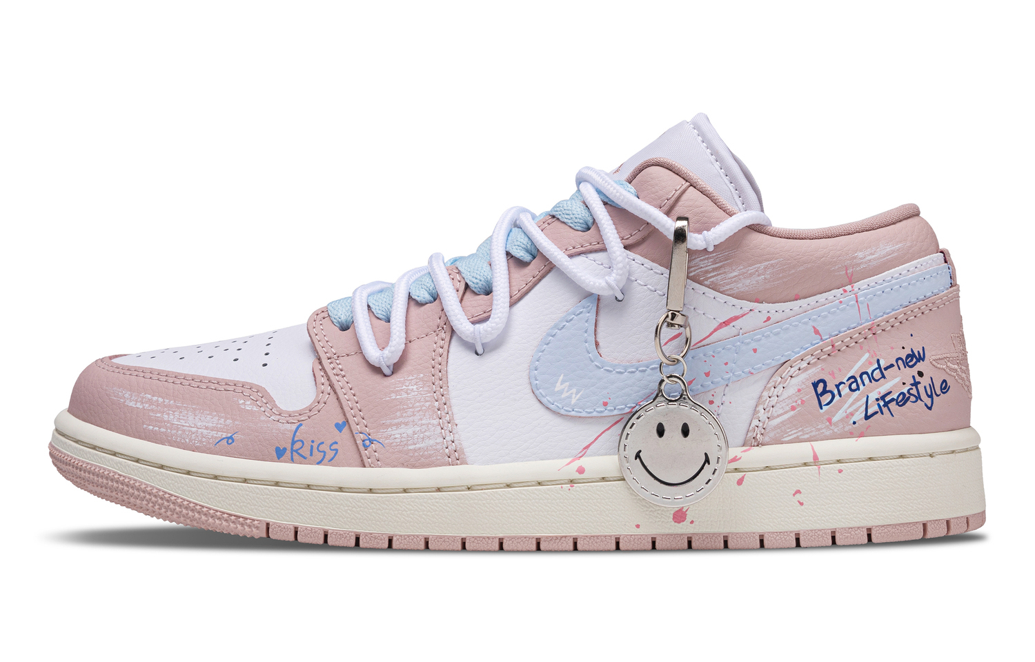 

Jordan Эйр 1 Макарон Кост Абразивоустойчивые низкие винтажные баскетбольные кроссовки мужские белый розовый синий - белый розовый синий, цвет White Pink Blue