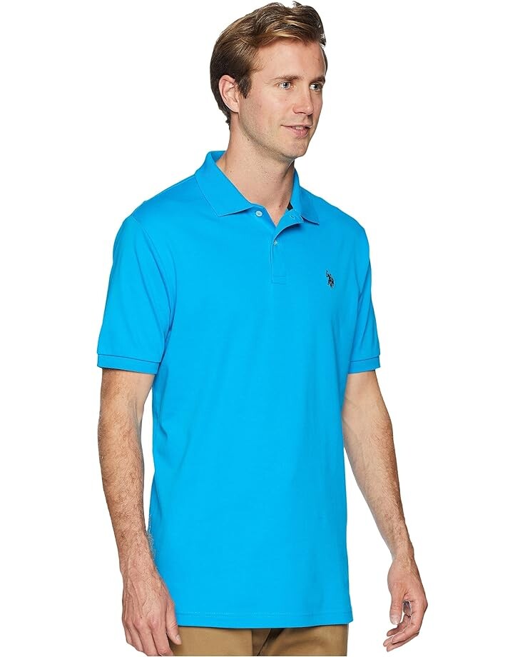 Поло U.S. POLO ASSN. Solid Interlock Polo, бирюзово-голубой — фото 3