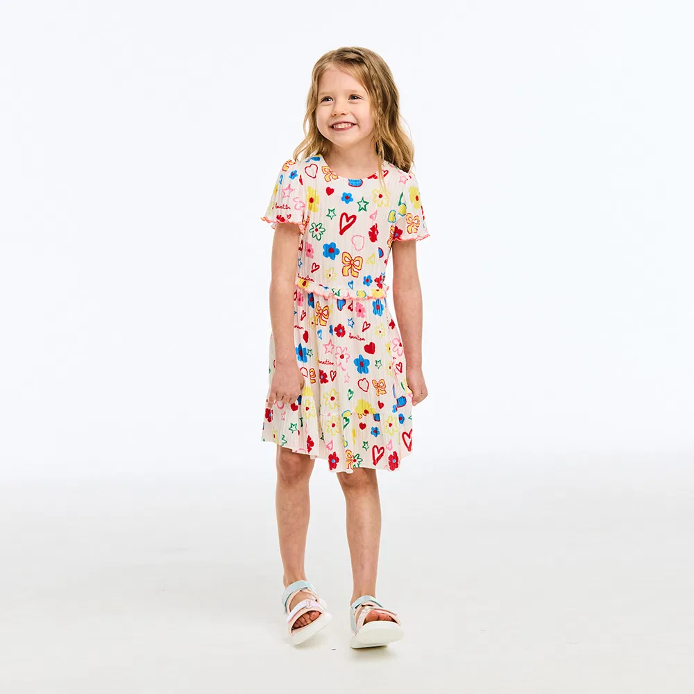 Детское плиссированное платье Benetton Kids Pop Heart Bodre, белое
