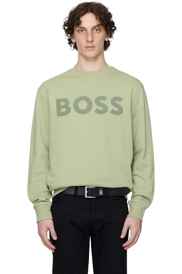 

Свободная хлопковая худи с логотипом из махровой ткани Boss, зеленый