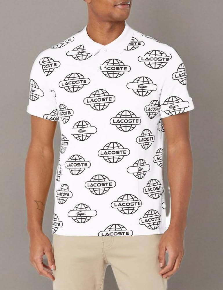 Lacoste мужская сезонная короткая рукавка Regular Fit All Over Print поло, White/Black — фото 3