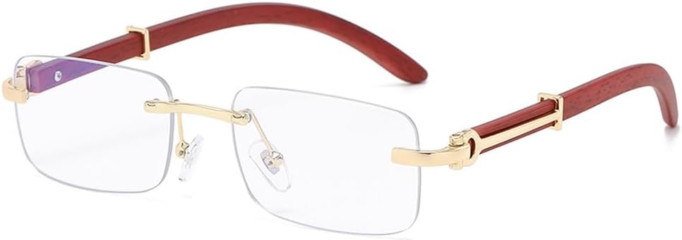 

Модные прямоугольные солнцезащитные очки без оправы для женщин, винтажные очки в стиле ретро с деревянной оправой, градиентным затемнением и защитой от УФ-излучения UV400 HYYZZC, Anti Blue Light Lens