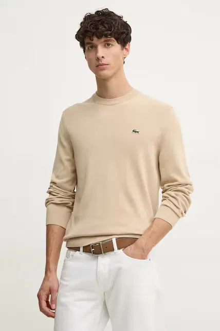 Свитер мягкий хлопковый Lacoste, бежевый