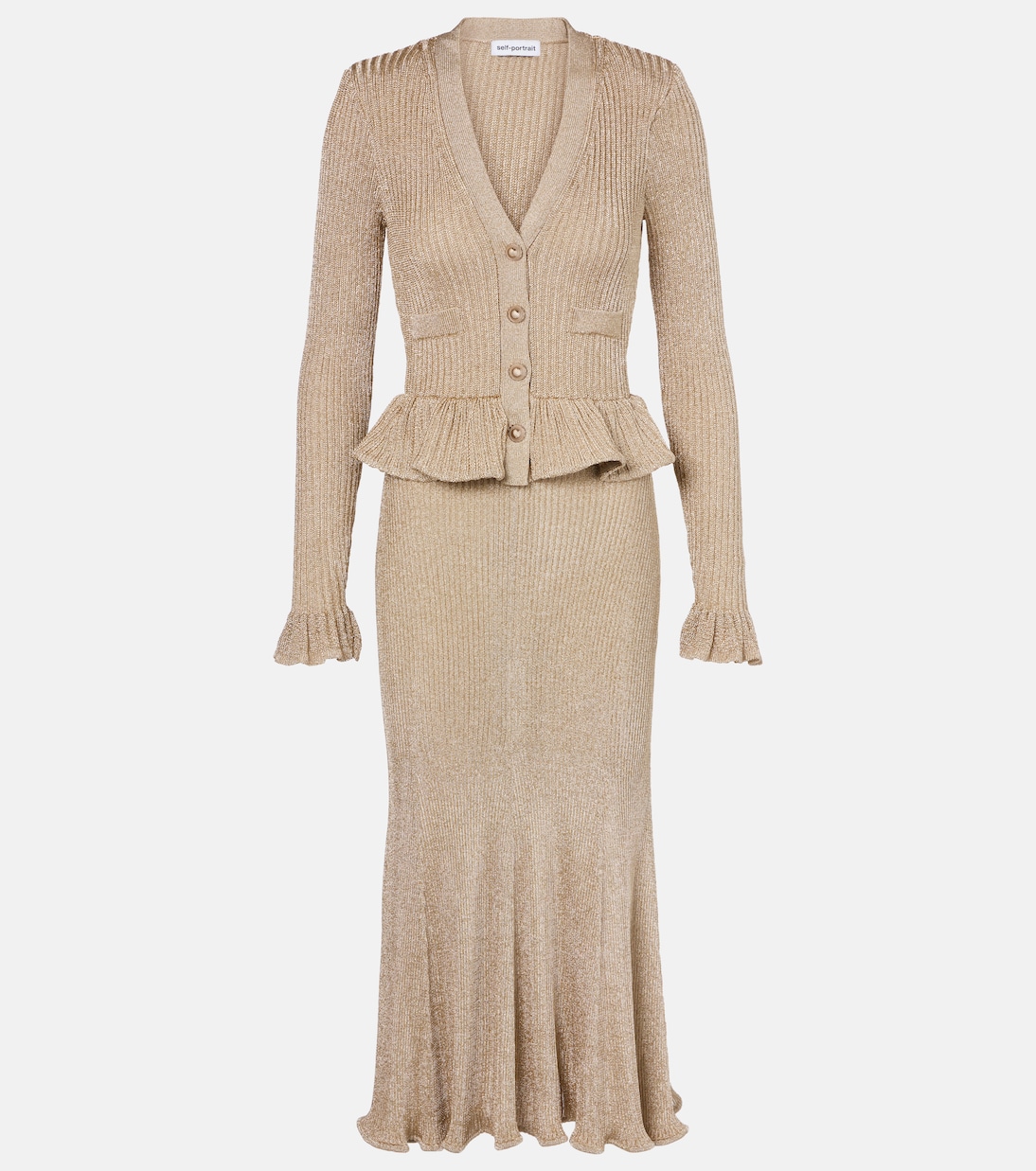 

Платье макси из ламе Self-Portrait, золотой