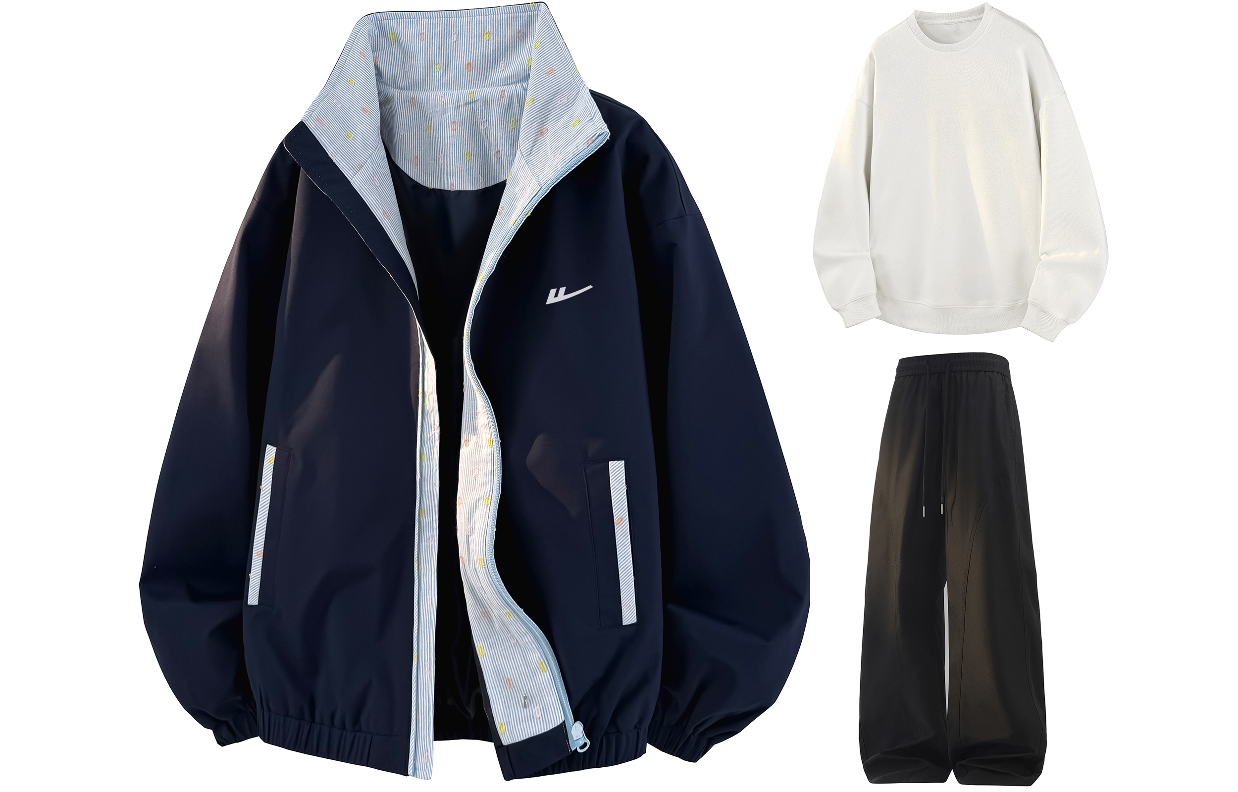 

Повседневный костюм женский с отложным воротником Moderate WARRIOR, темно-синий+белый+черный[free diy badge]