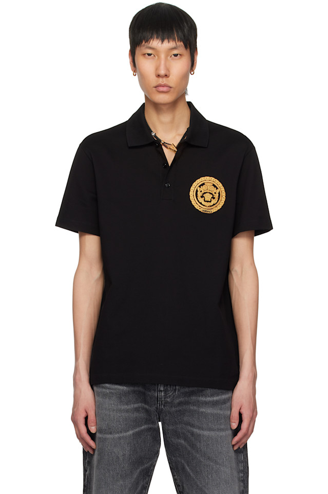 

Вышитый поло с цепным гербом Versace, черный