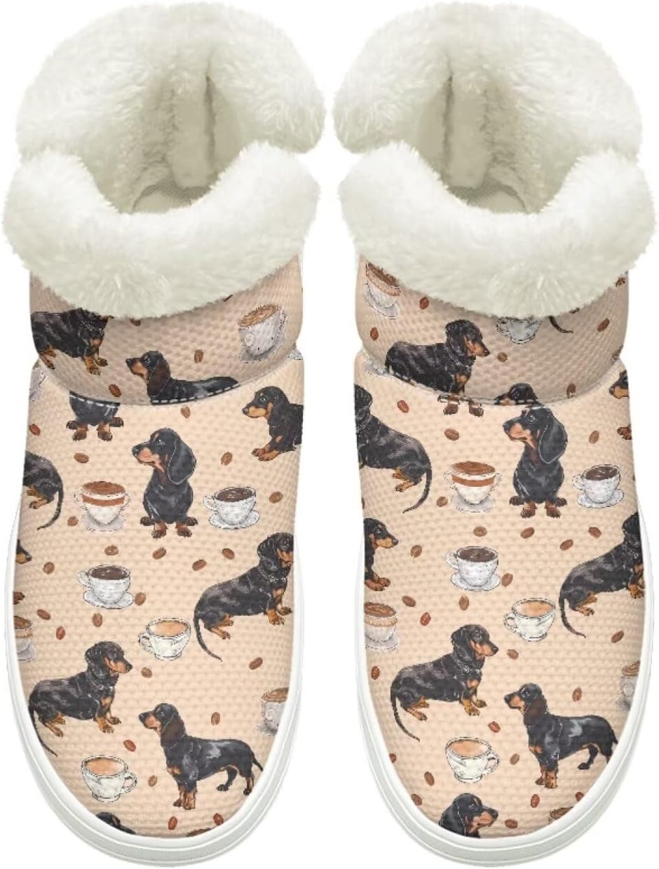 

Зимние Ботинки на Легком Надевании для Женщин и Мужчин с Эластичной Липучкой у Щиколотки, Пушистые Снежные Ботинки с Меховой Подкладкой, Удобные, Нескользящая Подошва Cugasmaru, Dog Dachshund