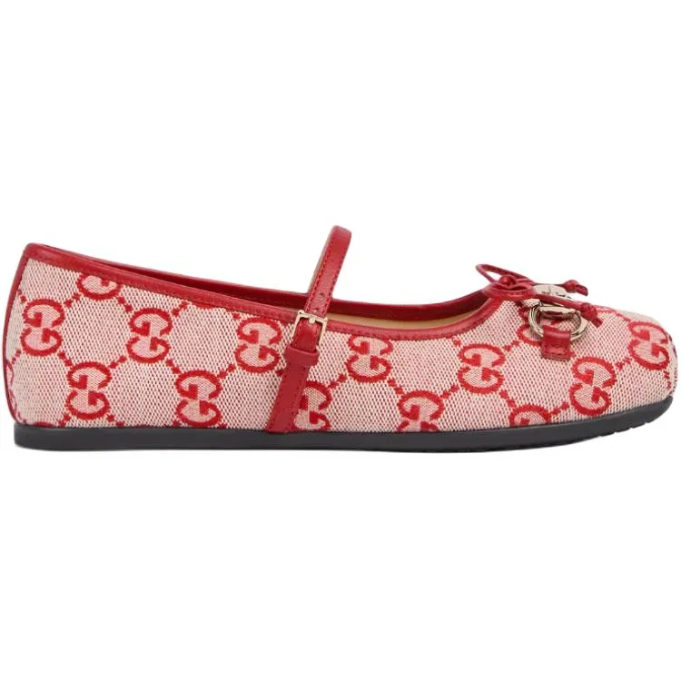 Кроссовки кожаные GUCCI Horsebit GG Canvas Red Kids — фото 3