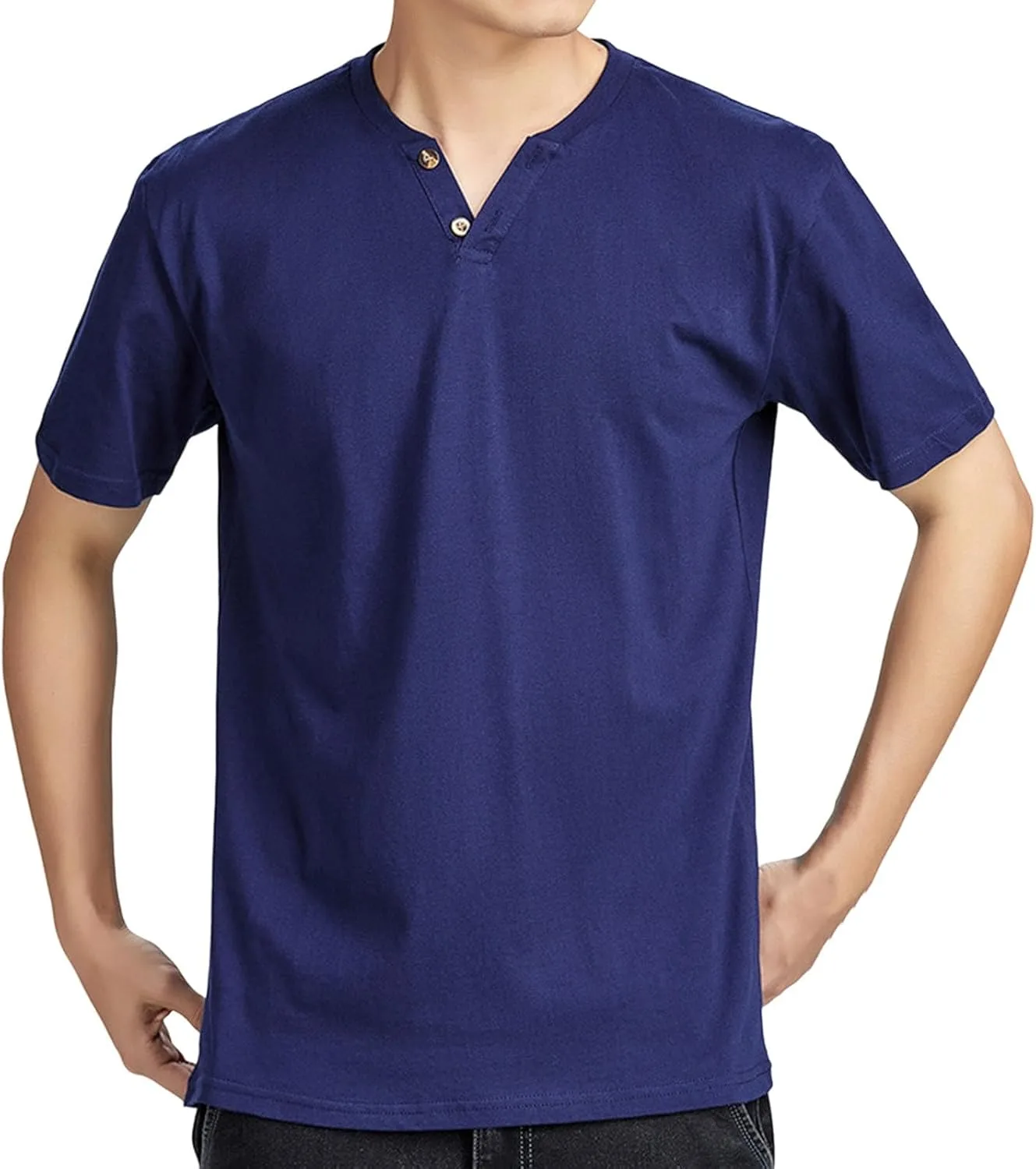 

Мужская хлопковая футболка хенли с коротким рукавом