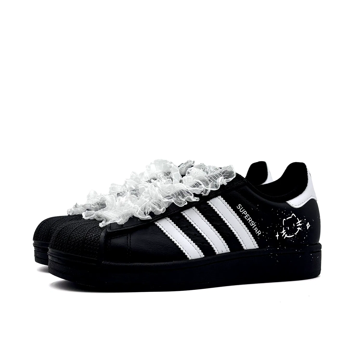 Кроссовки для скейтбординга Superstar 2 Starfall Sweet Cat Leather Low top Kids' Skateboarding Shoes Black White для подростков Adidas Originals — фото 4
