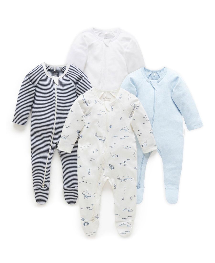 

Комплект из 4 детских комбинезонов на молнии для мальчиков Purebaby, Vanilla nautical