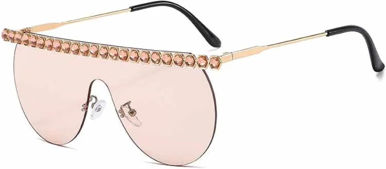 

Модные солнцезащитные очки премиум-класса без оправы, цельные, с имитацией бриллиантов, для женщин и мужчин, в стиле ретро, ​​роскошные, для вечеринок на открытом воздухе, с защитой от УФ-излучения UV400 TKKTLLT, Gold Champagne