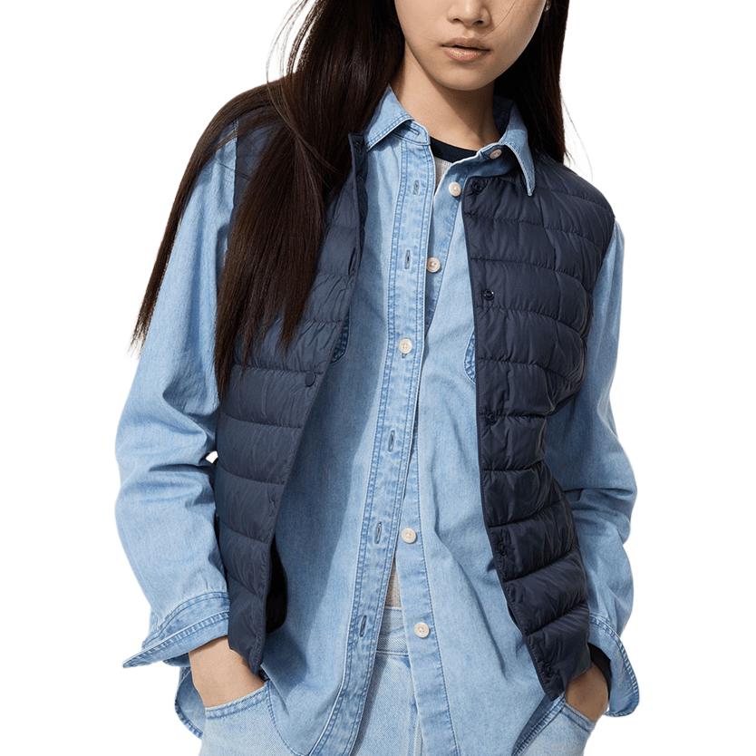 

UNIQLO FW25 Пуховая жилетка женская Navy Blue с круглым вырезом умеренная