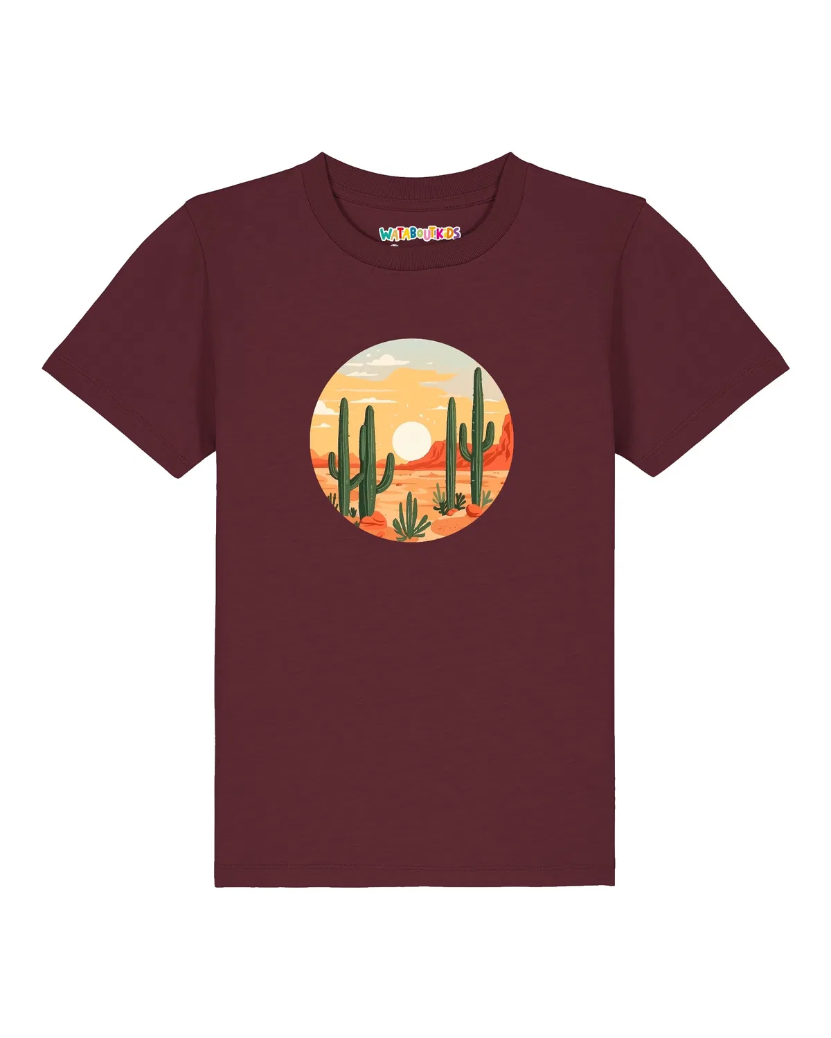Детское футболка с принтом закат в пустыне, Wat? Apparel, винно-красный — фото 2