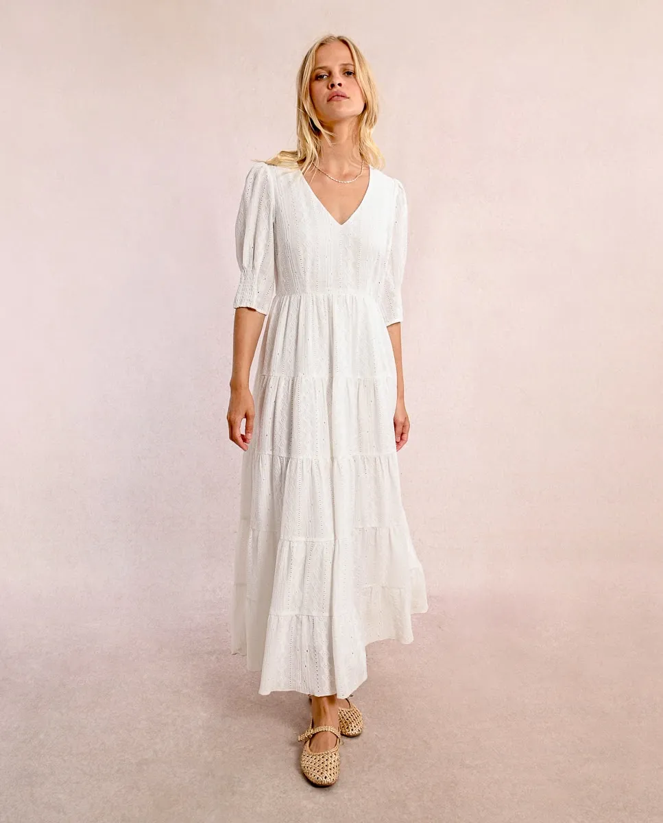 

Длинное платье из вышитой ткани с воланами Molly Bracken, пастельно-розовый