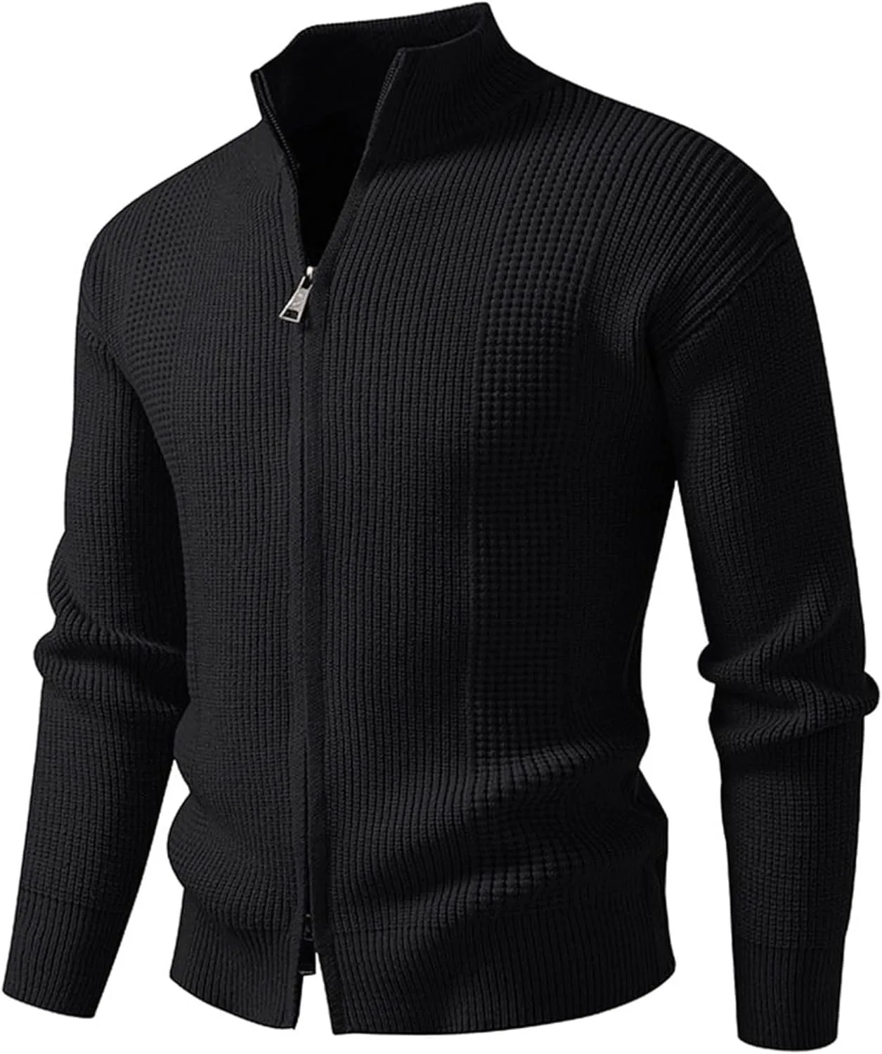 Мужской кардиган с воротником стойкой и молнией, кабельная вязка, slim fit