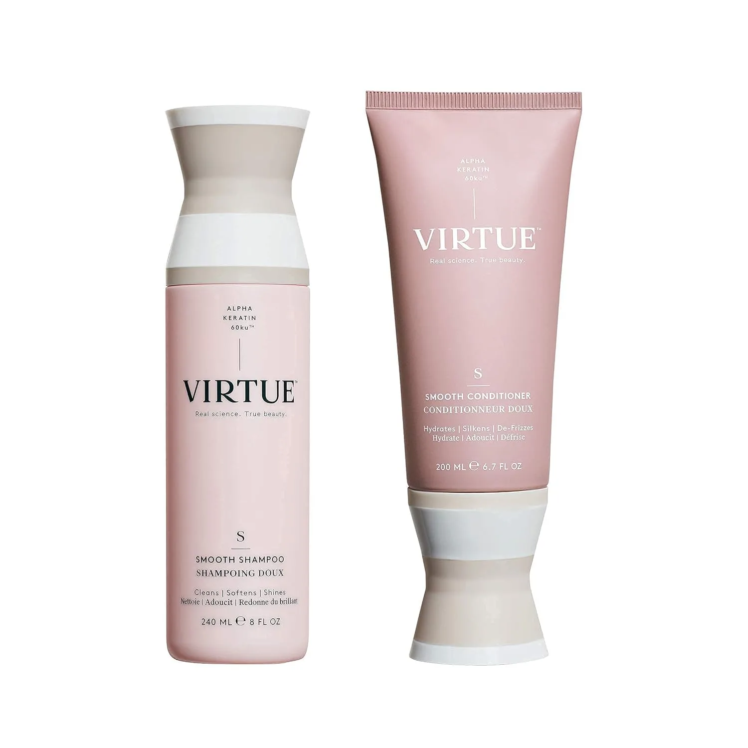 Набор шампуня и кондиционера Virtue Smooth без сульфатов для контроля пушистости кудрявых волос, безопасен для всех типов волос, подходит для окрашенных волос.