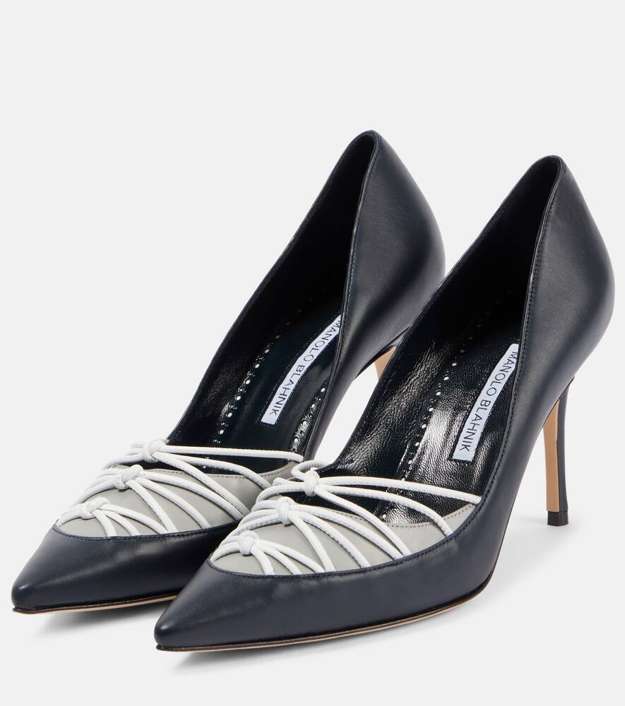 Туфли-лодочки Mareta 90 из кожи Manolo Blahnik, 4116 Navy/0515 Lgry — фото 4