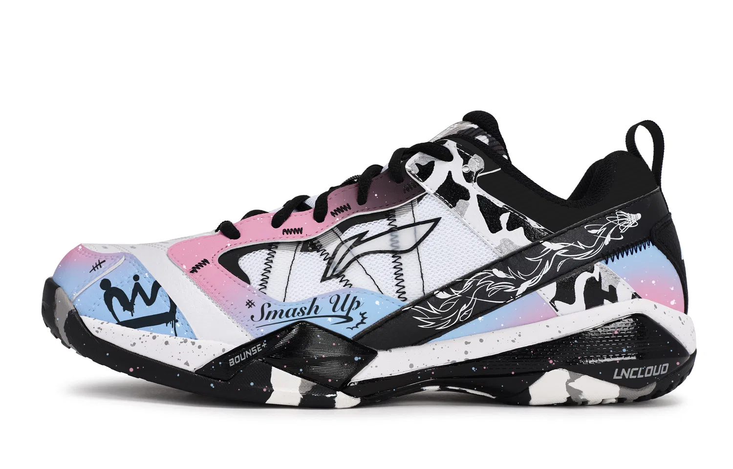 Кроссовки для бадминтона Hot Dog Li-Ning Black White Pink Blue