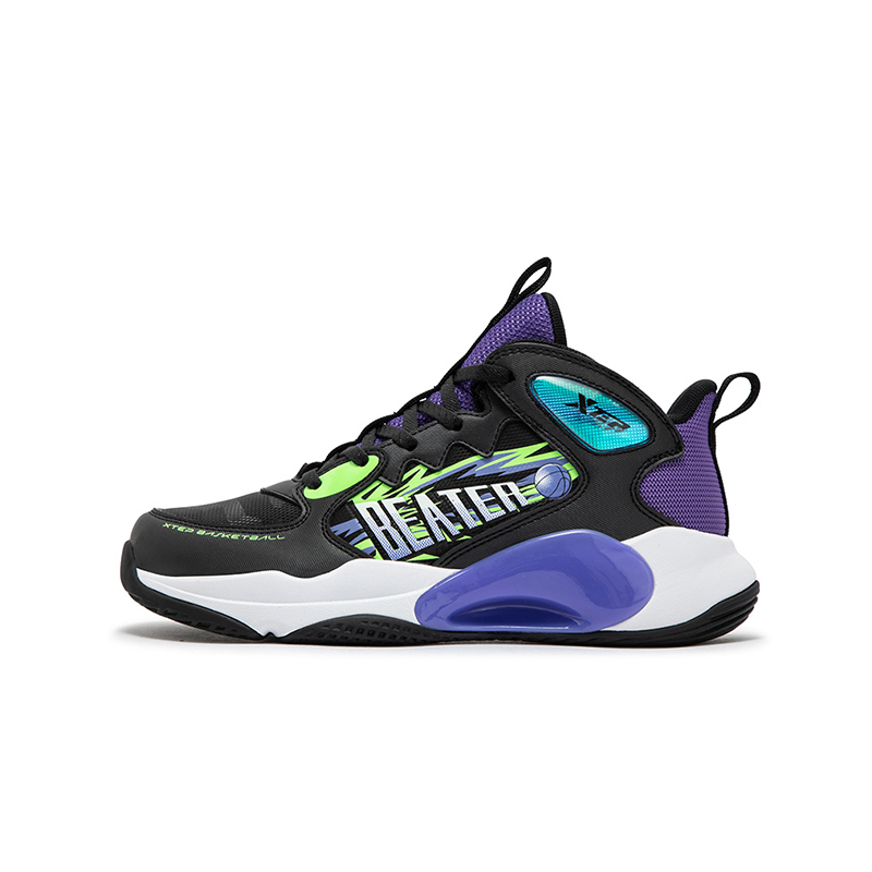 

XTEP Детские баскетбольные кроссовки с высоким берцем, износостойкие, противоскользящие, черные, фиолетовые, глянцевые