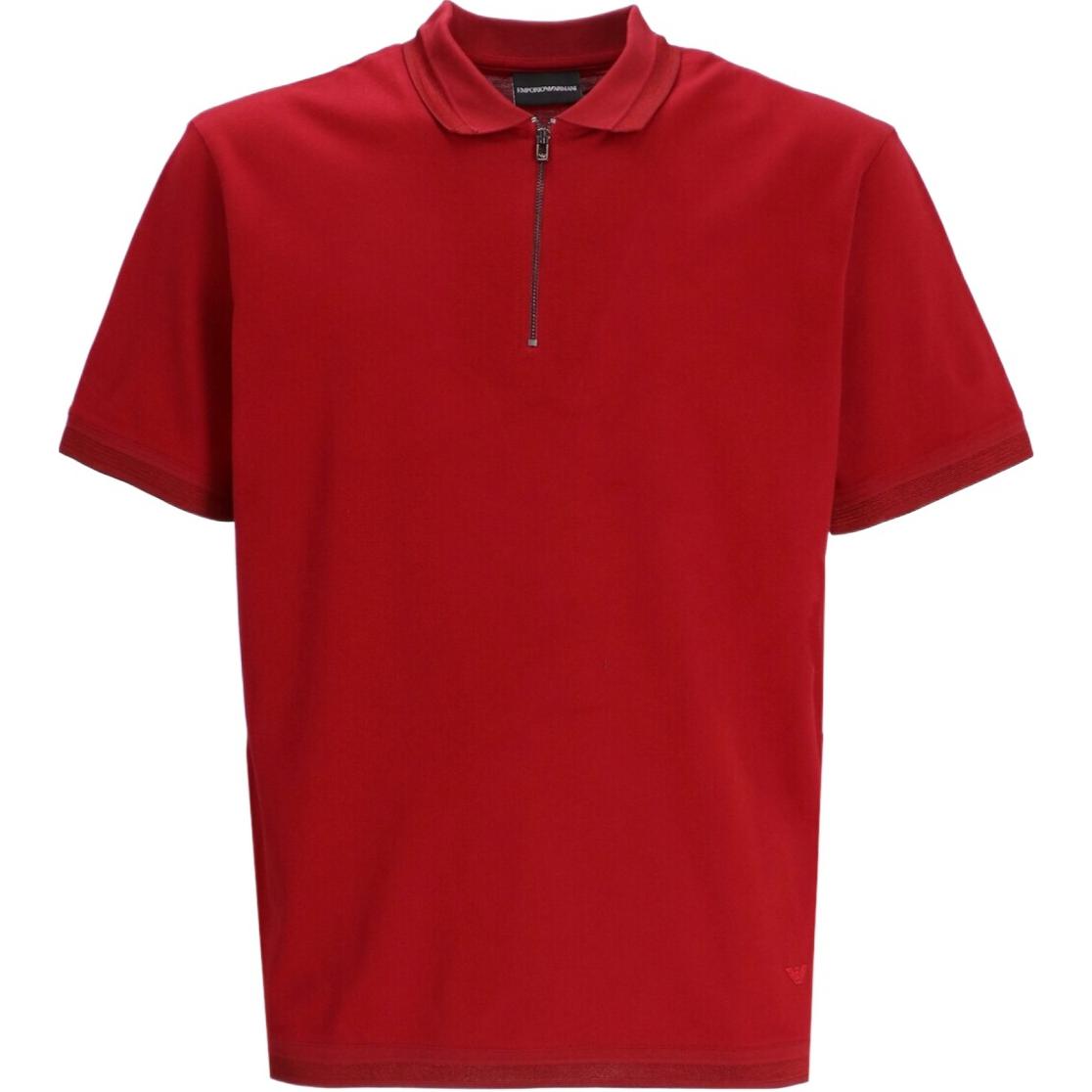 Zip-up Cotton Polo Shirt EMPORIO ARMANI, красный — фото 3