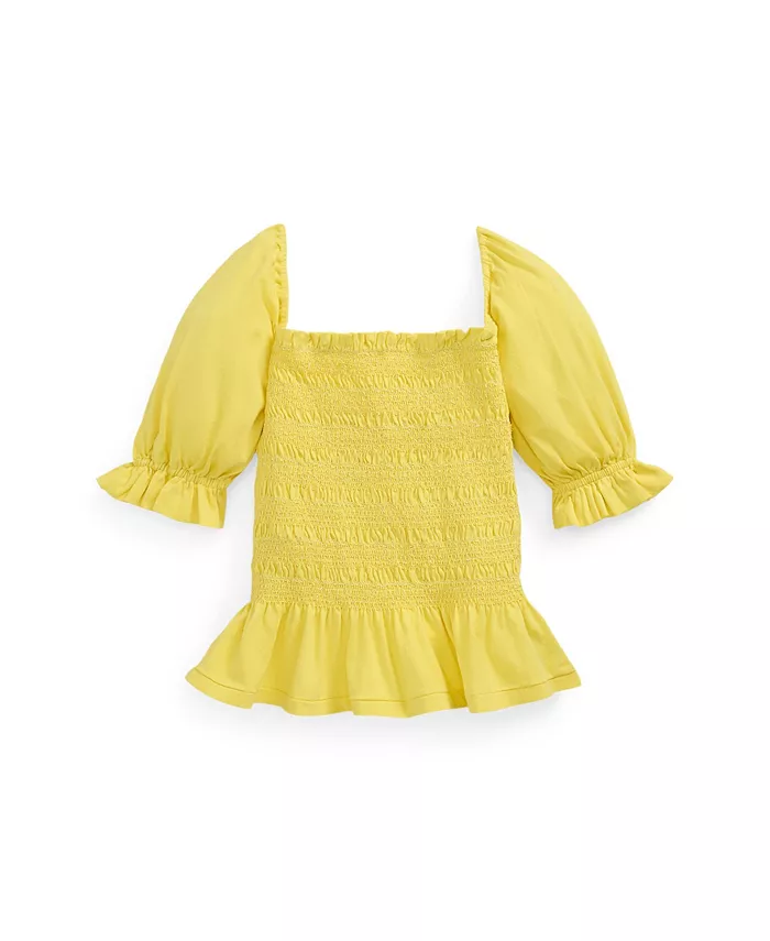 

Топ с плиссированной кокеткой и баской Big Girls Polo Ralph Lauren, желтый