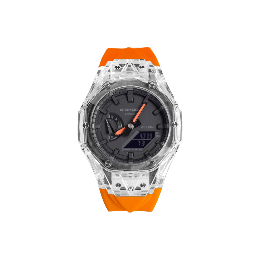 

CASIO Часы Unisex Liquid Crystal/Analog Dual Display Series 48.5mm Black Watch, Hublot Colored Needle Orange Strap