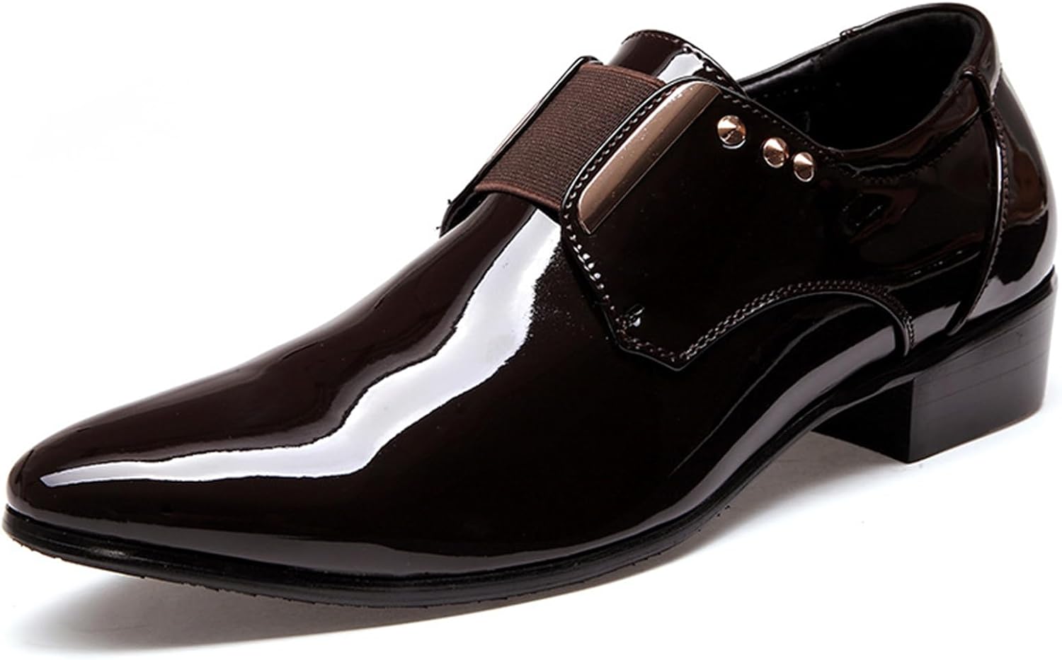 

Мужские лоферы NVBUKE из лакированной кожи с заостренным носком, эластичной вставкой, низким каблуком, классические роскошные туфли для смокинга, деловые, формальные, свадебные и вечерние кожаные туфли, коричневый