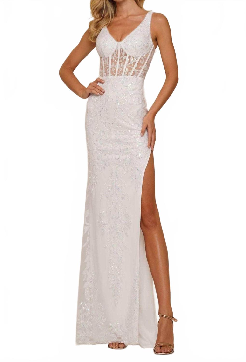 

Пром платье с корсетным лифом и V-образным вырезом в цвете айвори COLORS DRESS, белый