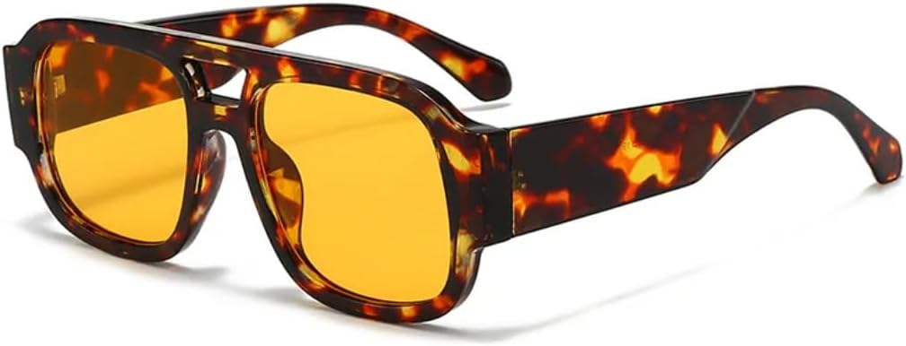 

Модные женские солнцезащитные очки с двойной перемычкой и защитой от УФ-излучения UV400, ретро-очки с широкими дужками, мужские солнцезащитные очки VFDHN, Leopard Orange