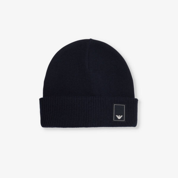 

Шапка-Бини Brand-Patch из эластичной шерстяной смеси в рубчик Emporio Armani, синий